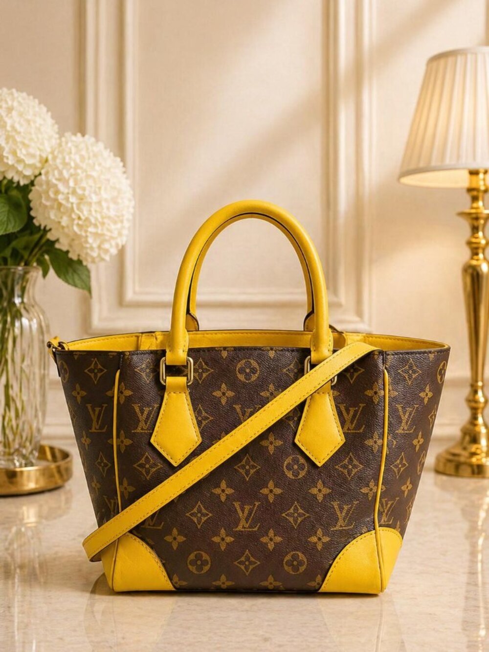 Authentic Louis Vuitton Phoenix PM Monogram Yellow Leather Satchel